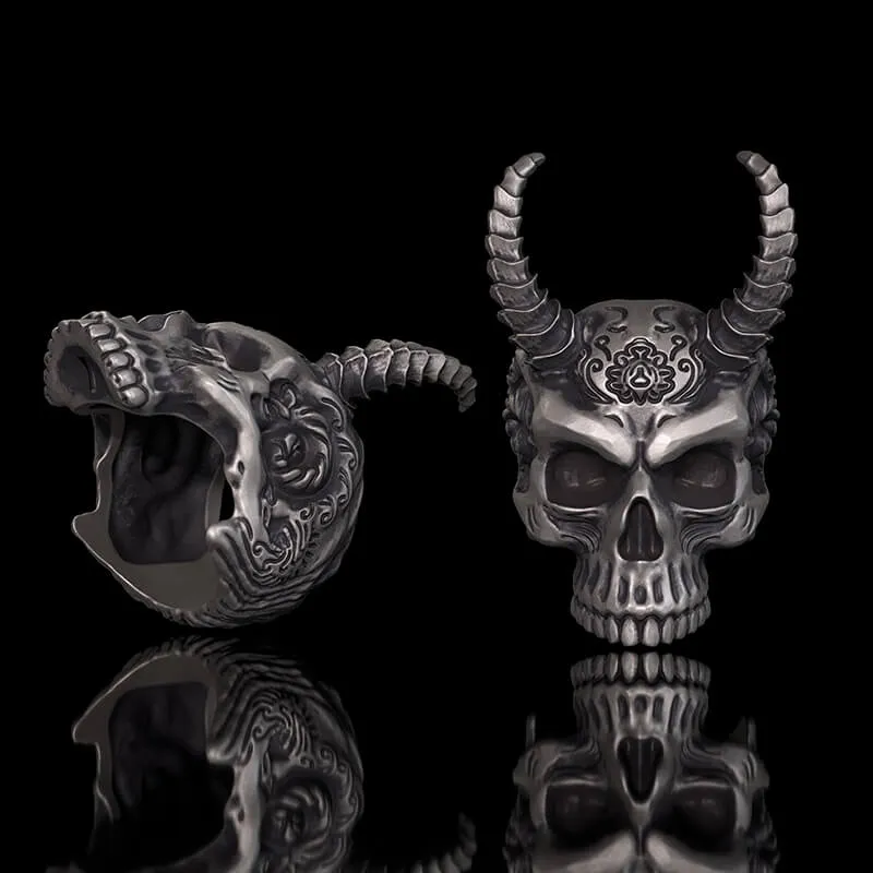 Devil Horned Skull Sterling Silver Gothic Ring sold by GTHIC