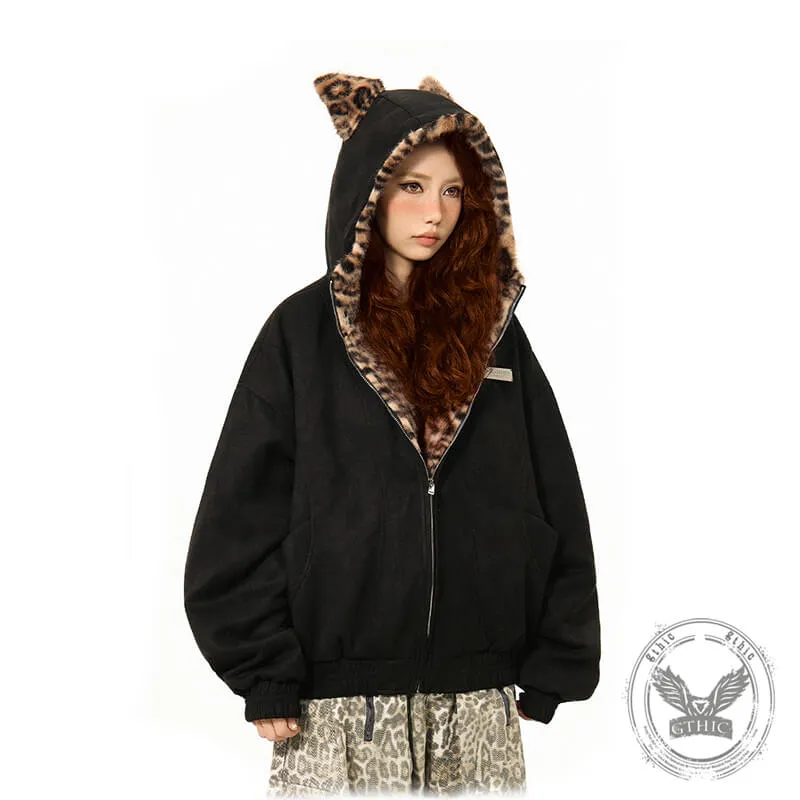 Stylish Leopard Print Warm Suede Erect Ears Hoodie Coat sold by GTHIC