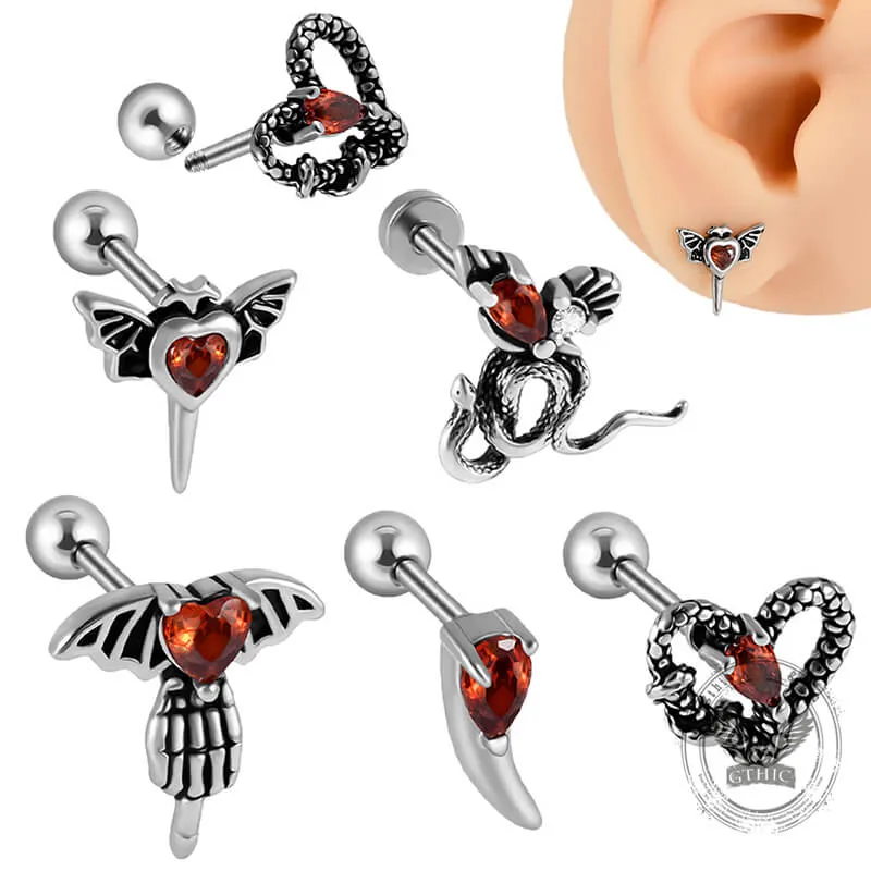 Gothic Red Zircon Snake Stainless Steel Animal Piercing Earrings sold by GTHIC