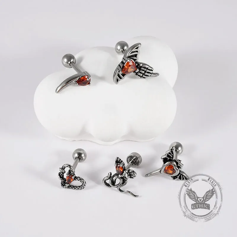 Gothic Red Zircon Snake Stainless Steel Animal Piercing Earrings sold by GTHIC product image thumbnail 4