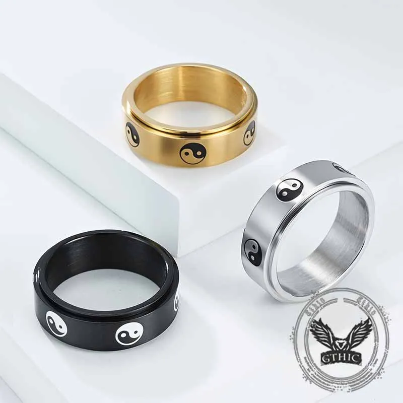 Tai Chi Yin Yang Fish Stainless Steel Spinner Ring made by GTHIC