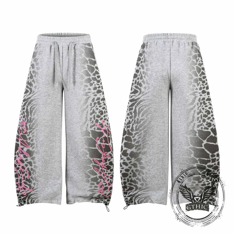 Street Letter Leopard Print Loose Straight-Leg Pants made by GTHIC
