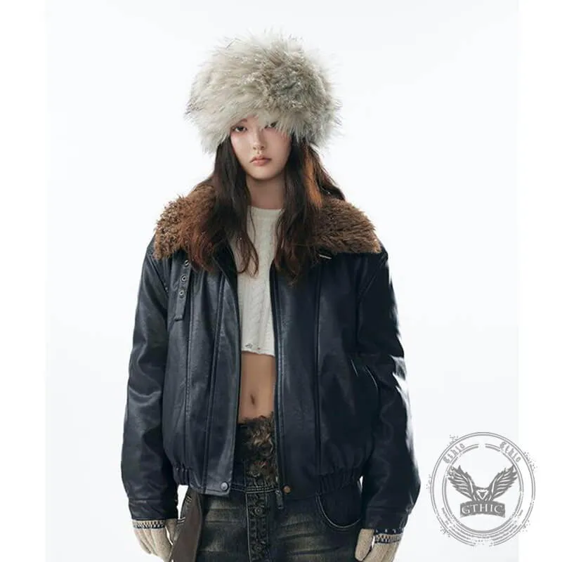 American Retro Fur Collar Versatile PU Leather Jacket sold by GTHIC