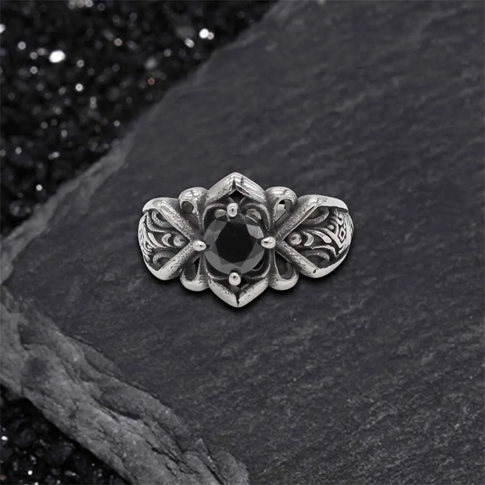 Vintage Patterned Openwork Gem Stainless Steel Ring sold by GTHIC
