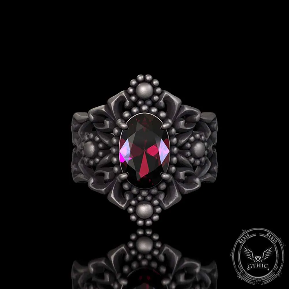 Gothic Sunflower Pattern Gemstone Sterling Silver Ring sold by GTHIC product image thumbnail 3
