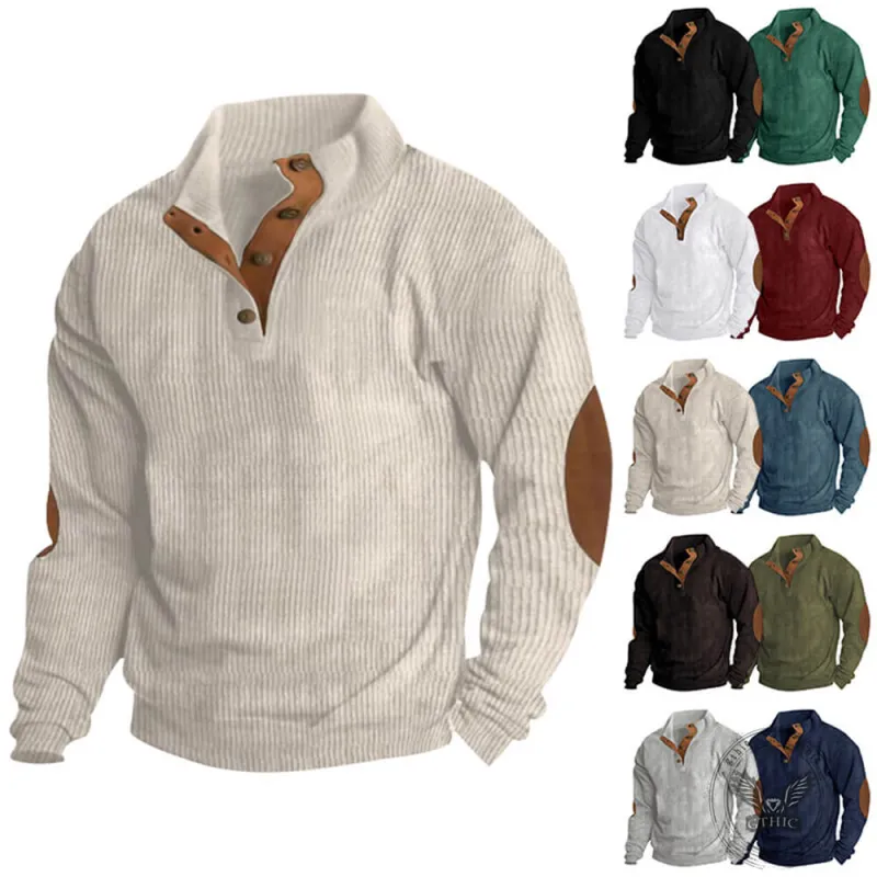 Casual Outdoor Stand Collar Corduroy Knit Sweatshirt made by GTHIC