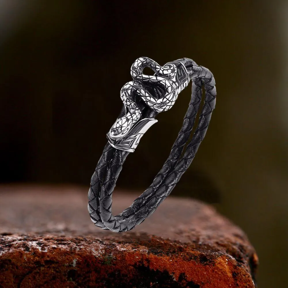 Punk Snake-Shaped Double-Layered Woven Leather Bracelet sold by GTHIC product image thumbnail 4