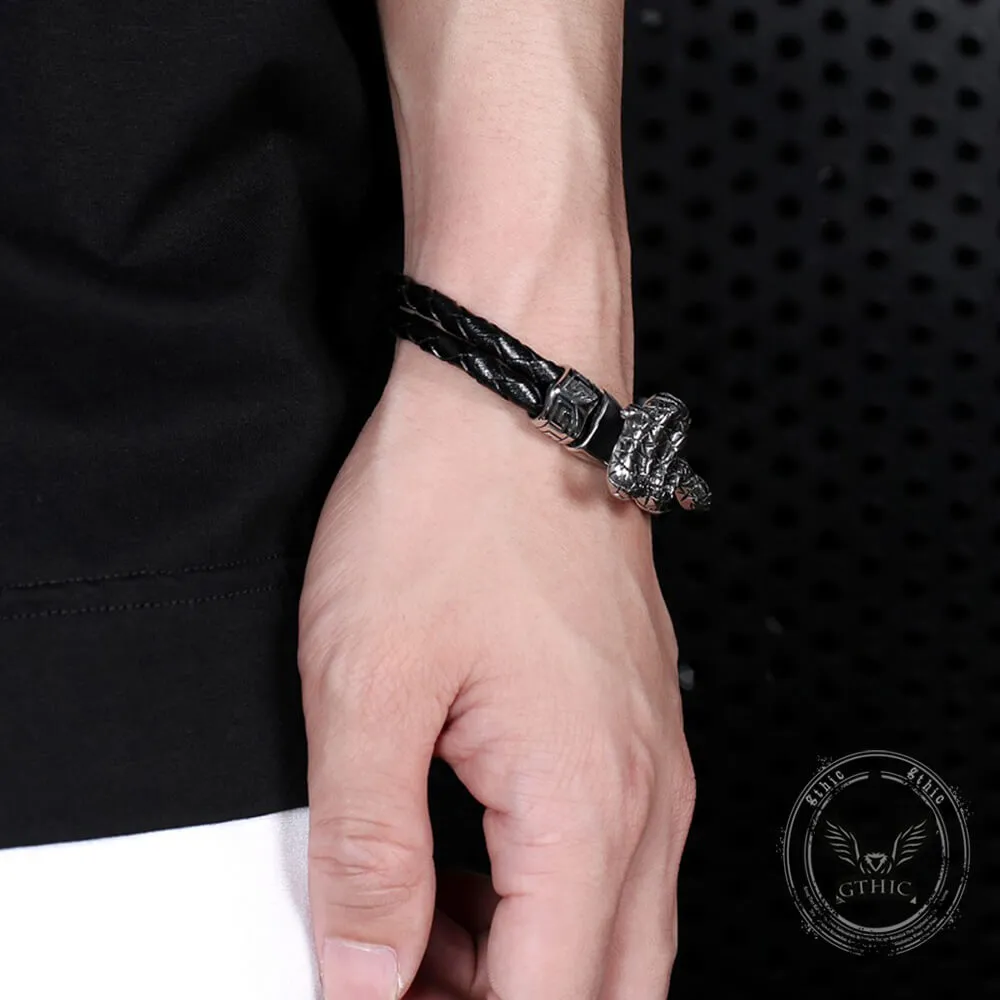Punk Snake-Shaped Double-Layered Woven Leather Bracelet sold by GTHIC product image thumbnail 3