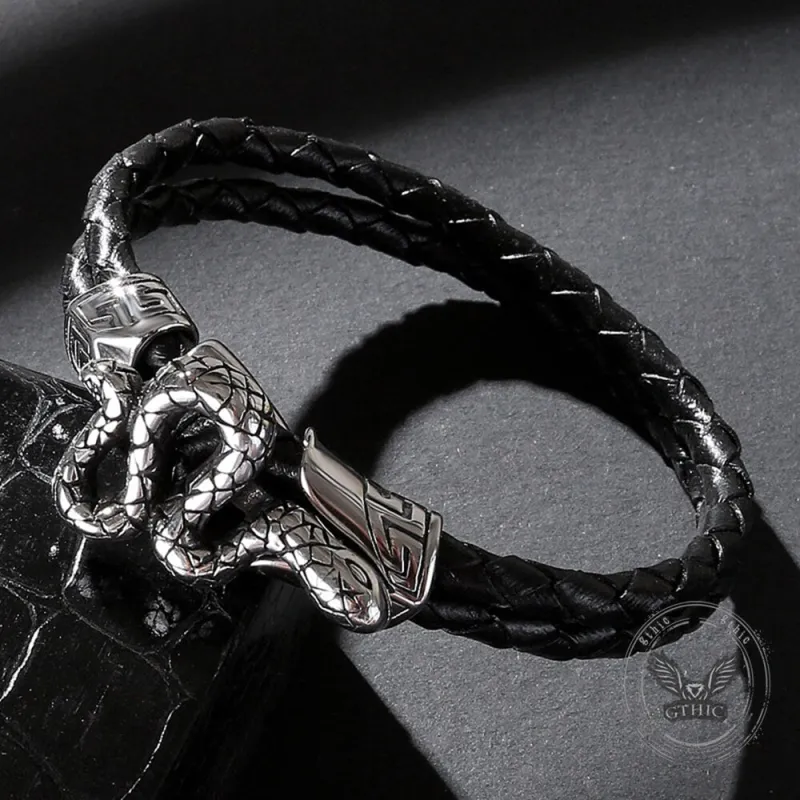 Punk Snake-Shaped Double-Layered Woven Leather Bracelet sold by GTHIC
