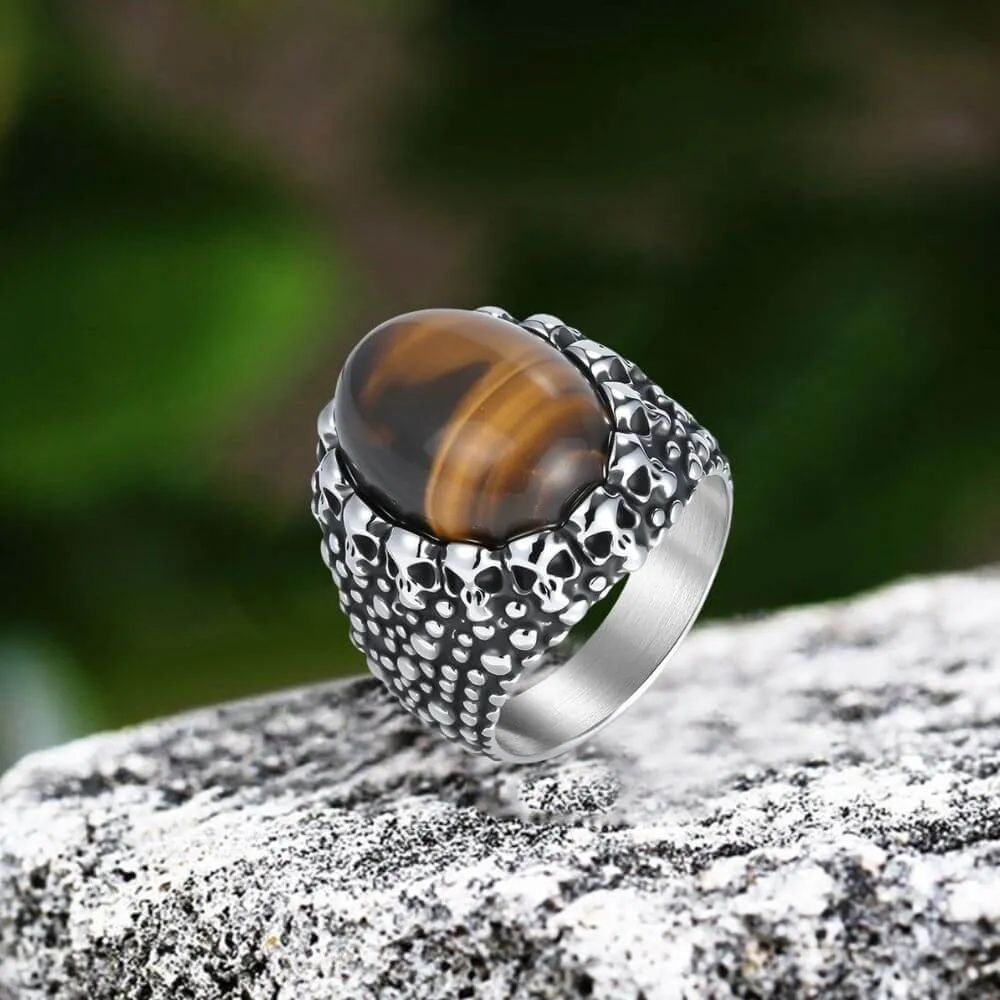 Punk Dense Skull Tiger Eye Stone Stainless Steel Ring sold by GTHIC product image thumbnail 3