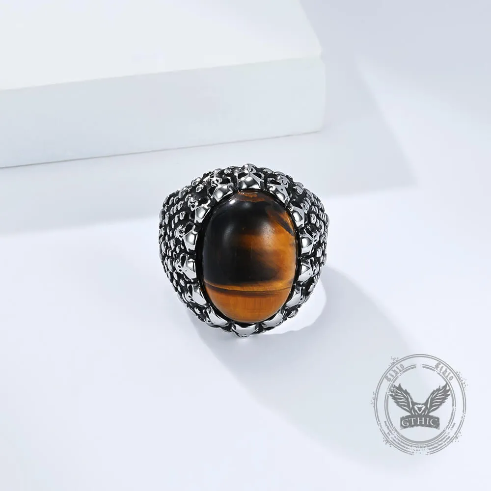 Punk Dense Skull Tiger Eye Stone Stainless Steel Ring sold by GTHIC product image thumbnail 5