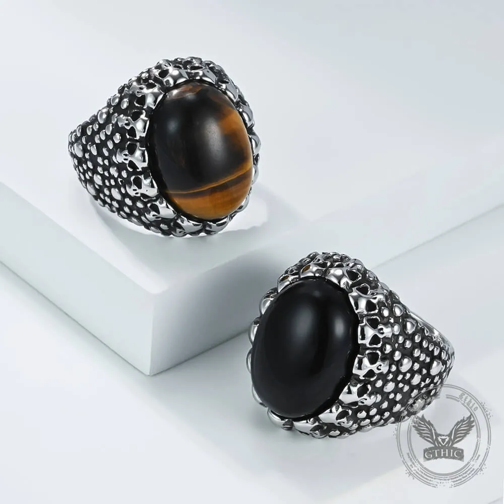 Punk Dense Skull Tiger Eye Stone Stainless Steel Ring sold by GTHIC