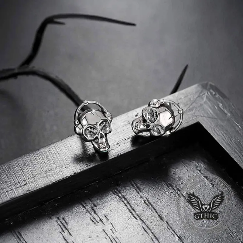Punk Headphones Skull Stainless Steel Stud Earrings sold by GTHIC