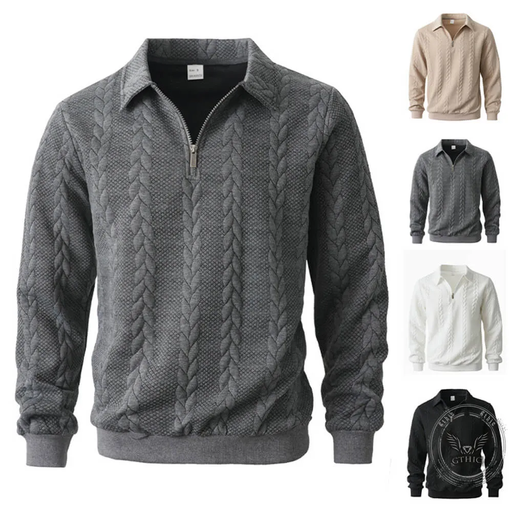 Casual Jacquard Half-Open Zipper Knit Lapel Collar Sweatshit sold by GTHIC product image thumbnail 4