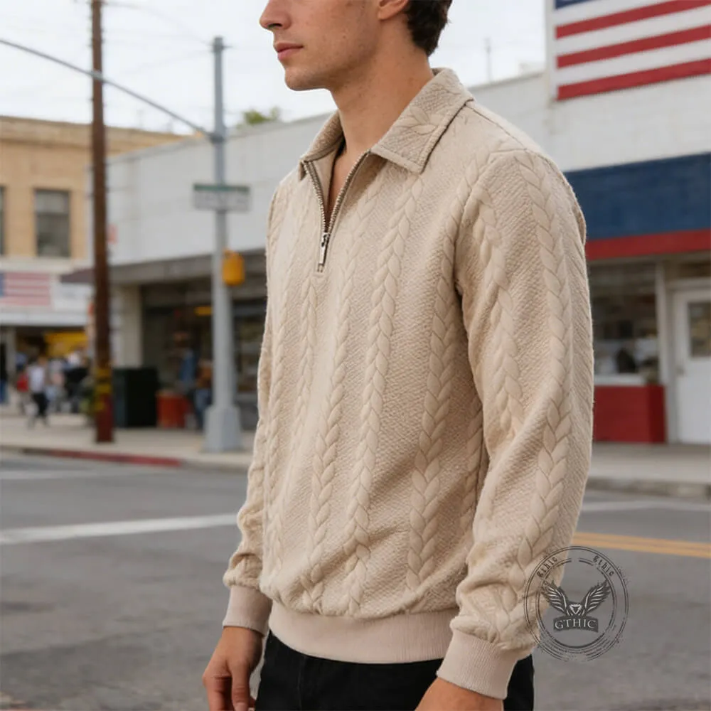Casual Jacquard Half-Open Zipper Knit Lapel Collar Sweatshit sold by GTHIC product image thumbnail 3