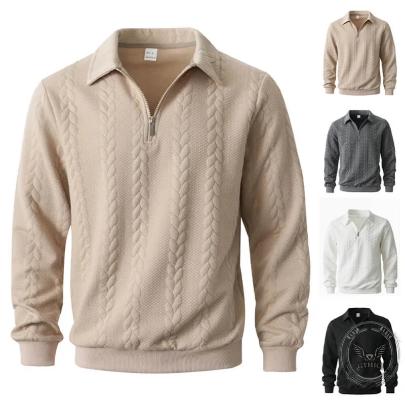 Casual Jacquard Half-Open Zipper Knit Lapel Collar Sweatshit made by GTHIC