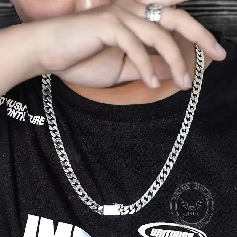 Simple Box Clasp Cuban Link Chain Sterling Silver Necklace sold by GTHIC product image thumbnail 2