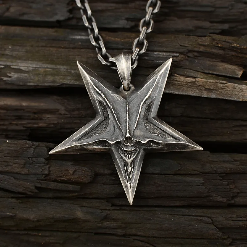 Devil Satan Smile Sterling Silver Brass Pentagram Pendant sold by GTHIC