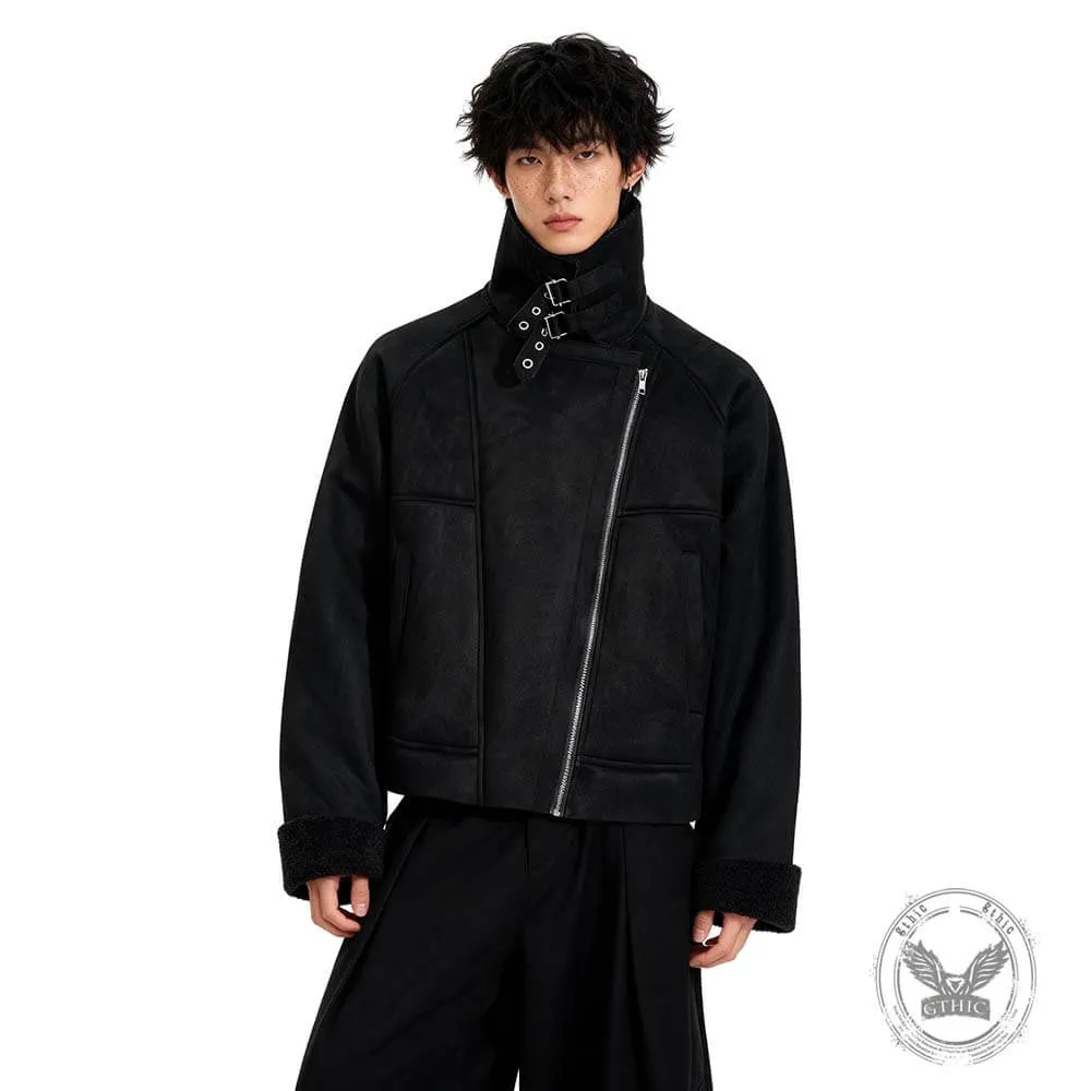 Retro Stand Collar Diagonal Zipper Suede Motorcycle Jacket sold by GTHIC product image thumbnail 3