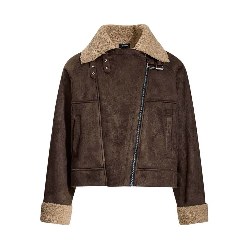 Retro Stand Collar Diagonal Zipper Suede Motorcycle Jacket sold by GTHIC product image thumbnail 5