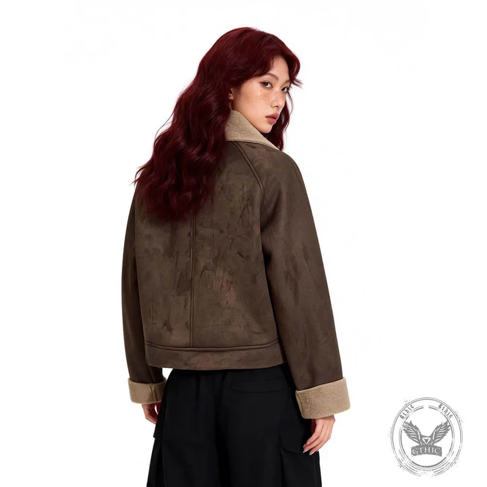 Retro Stand Collar Diagonal Zipper Suede Motorcycle Jacket sold by GTHIC product image thumbnail 4