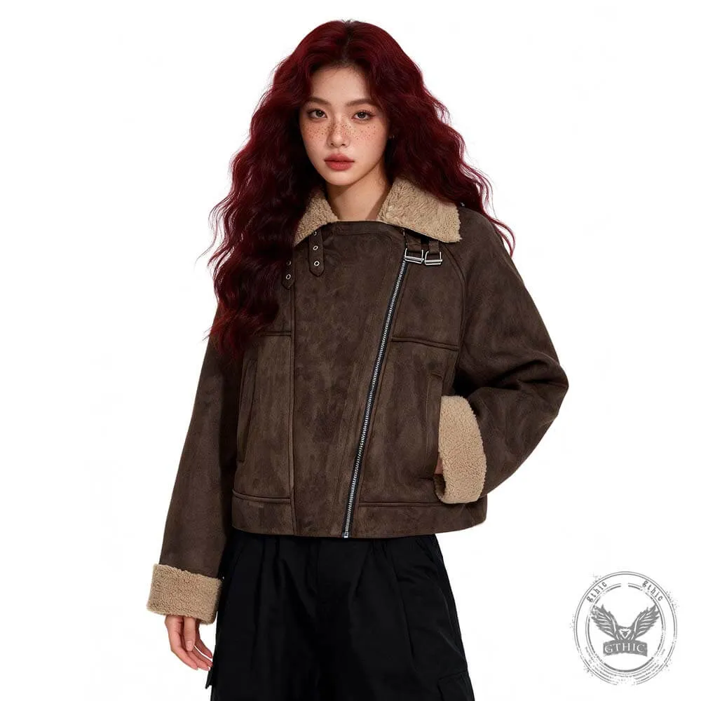 Retro Stand Collar Diagonal Zipper Suede Motorcycle Jacket sold by GTHIC product image thumbnail 2