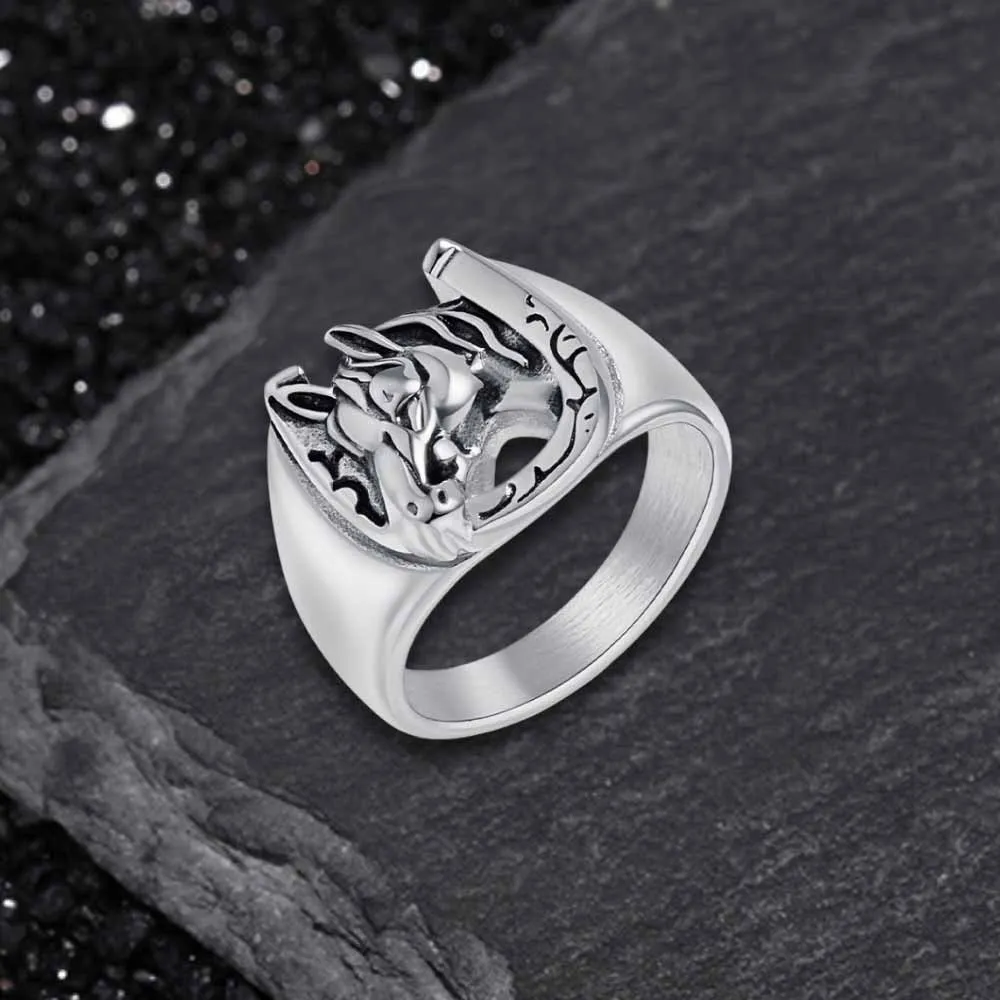 Vintage Horseshoe Horse Head Stainless Steel Ring sold by GTHIC product image thumbnail 3