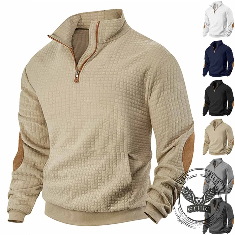 Fashionable Plaid Half-Zip Jacquard Sweatshirt sold by GTHIC