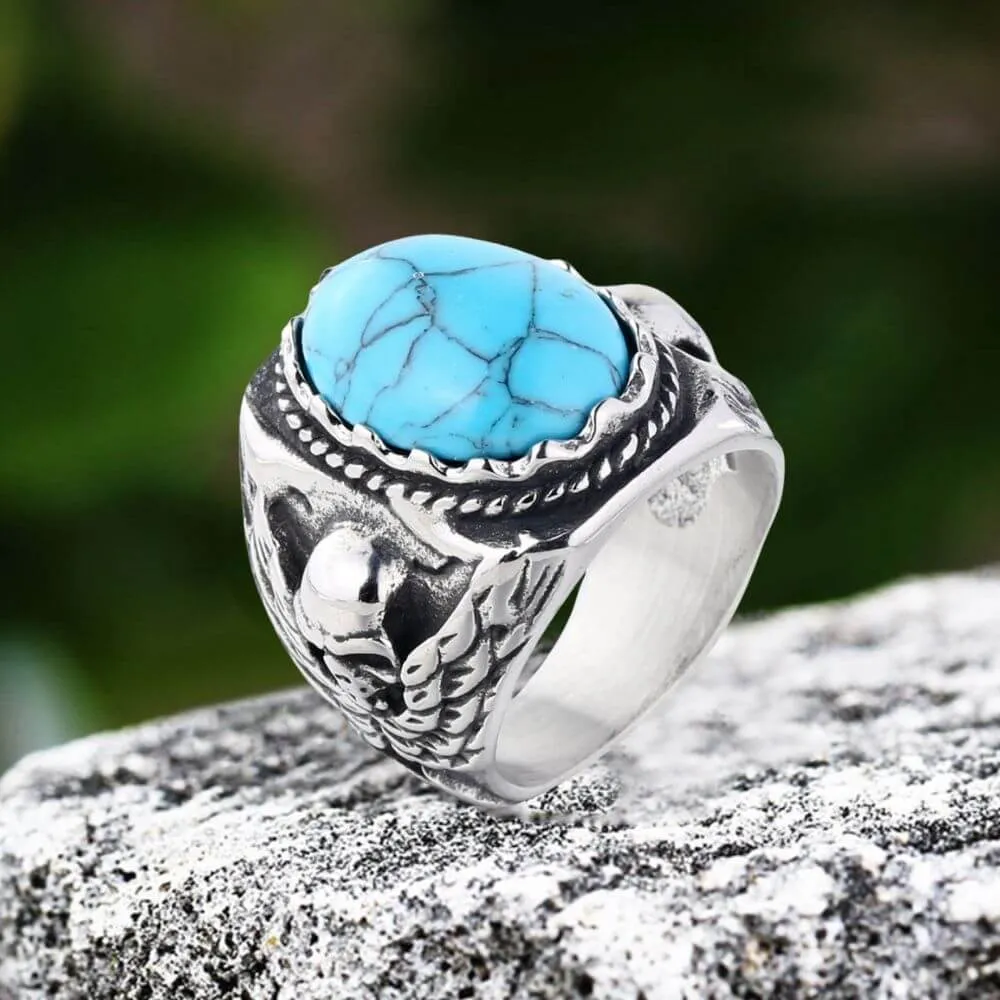 Personalized Vintage Turquoise Stainless Steel Skull Ring sold by GTHIC product image thumbnail 5