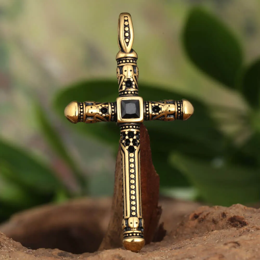 Vintage Gemstone Cross Skull Stainless Steel Pendant sold by GTHIC product image thumbnail 4