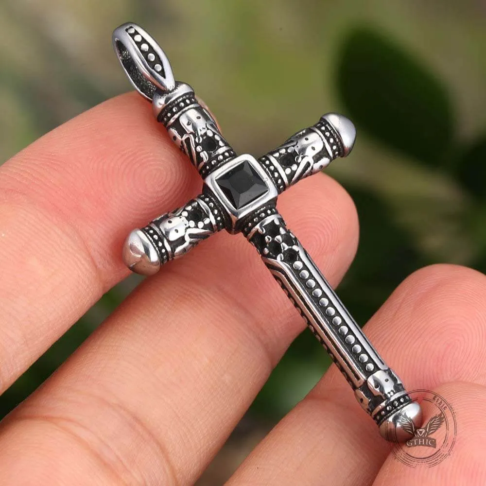 Vintage Gemstone Cross Skull Stainless Steel Pendant sold by GTHIC product image thumbnail 3