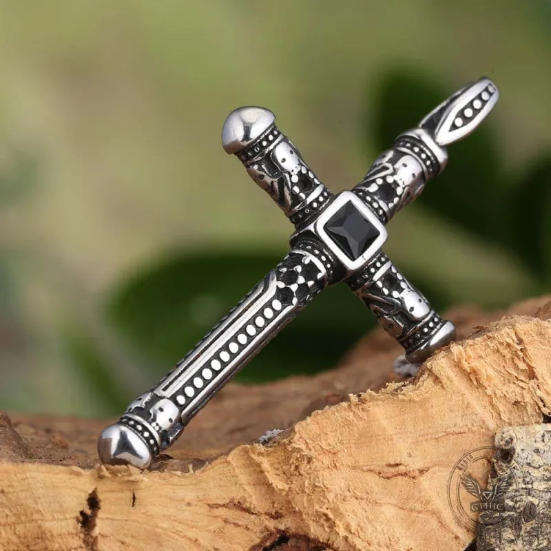 Vintage Gemstone Cross Skull Stainless Steel Pendant sold by GTHIC