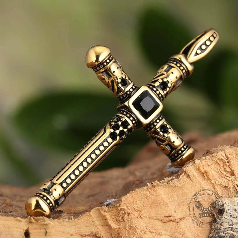 Vintage Gemstone Cross Skull Stainless Steel Pendant sold by GTHIC product image thumbnail 2