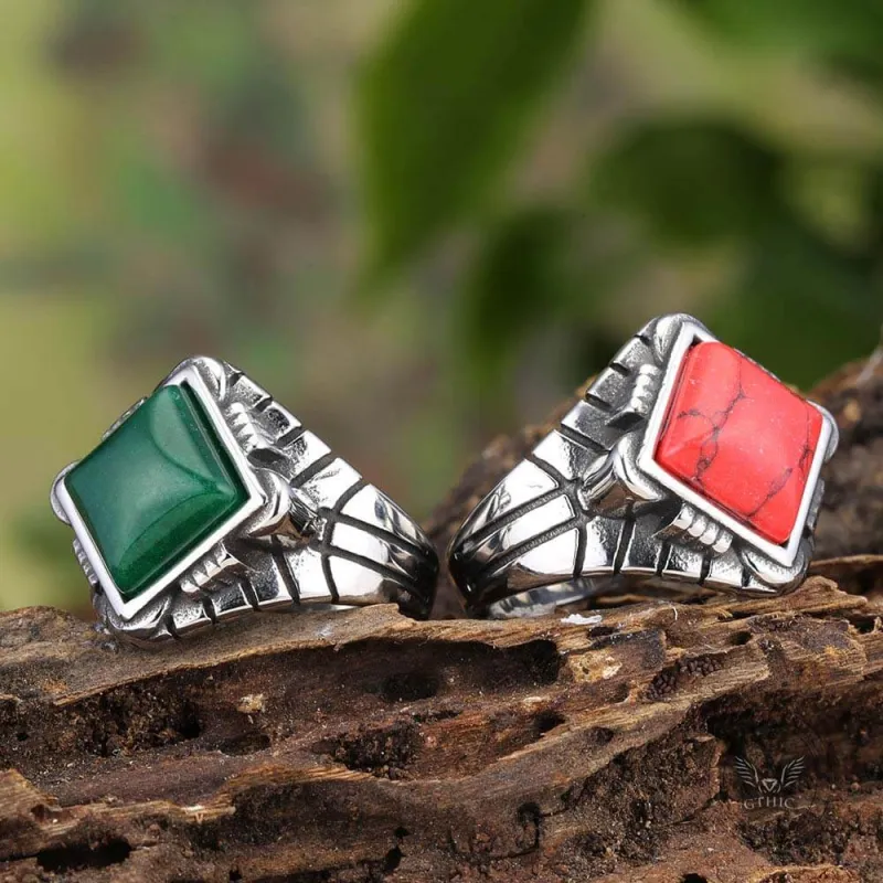 Vintage Square Gemstone Stainless Steel Versatile Ring sold by GTHIC
