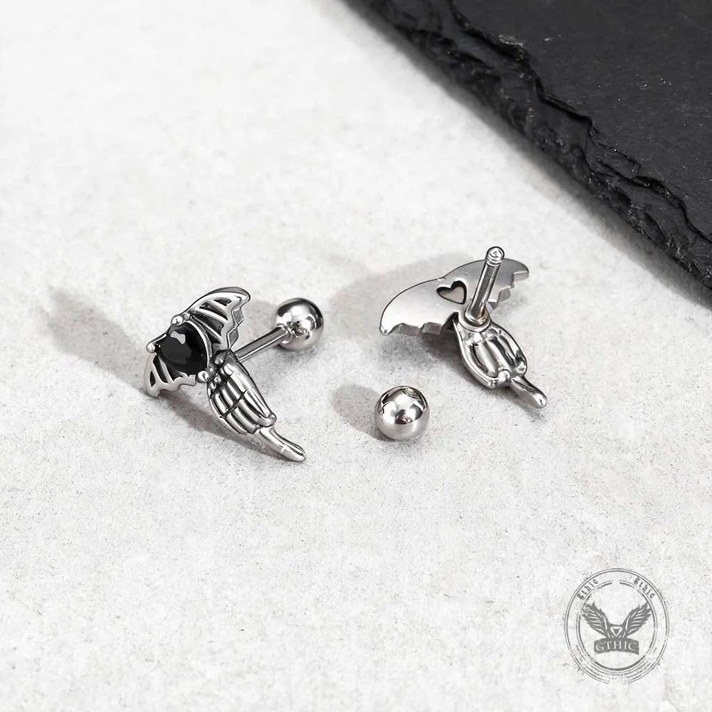 Punk Claw Black Zircon Wing Stainless Steel Screw Earrings sold by GTHIC product image thumbnail 4
