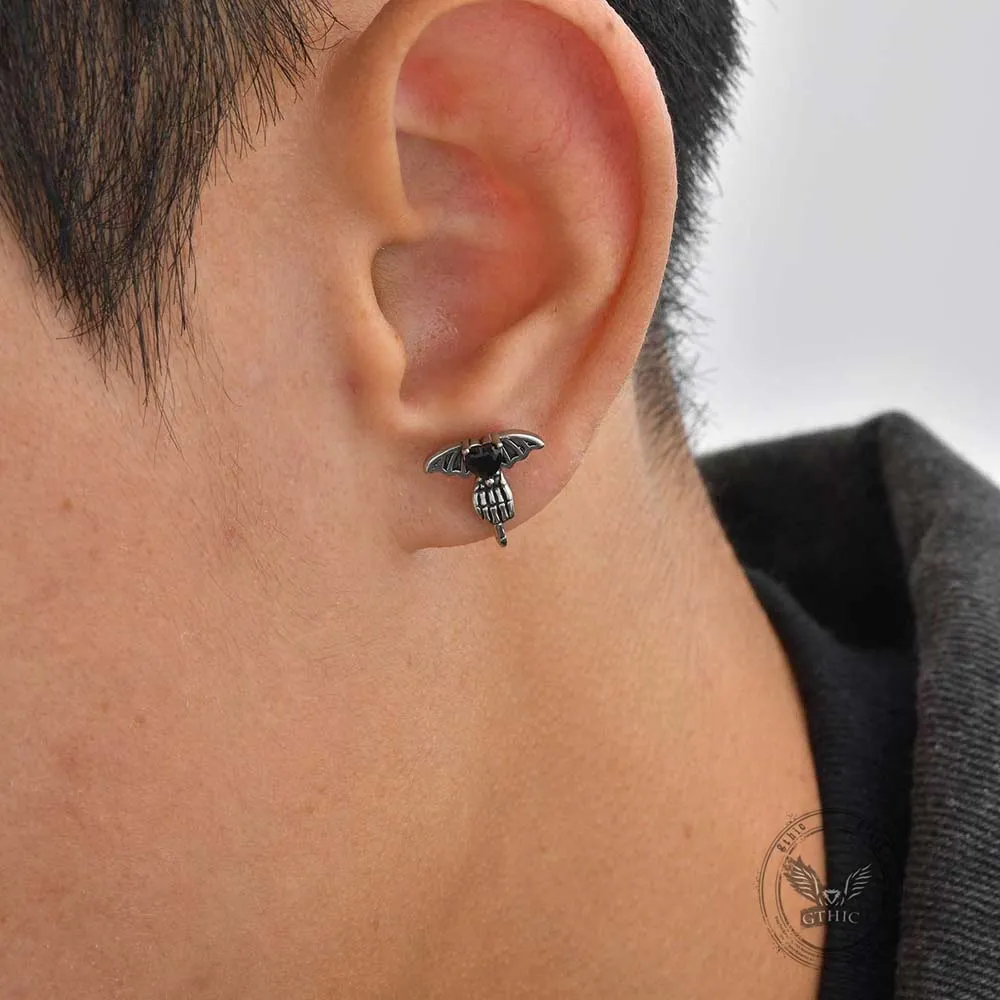 Punk Claw Black Zircon Wing Stainless Steel Screw Earrings sold by GTHIC product image thumbnail 2