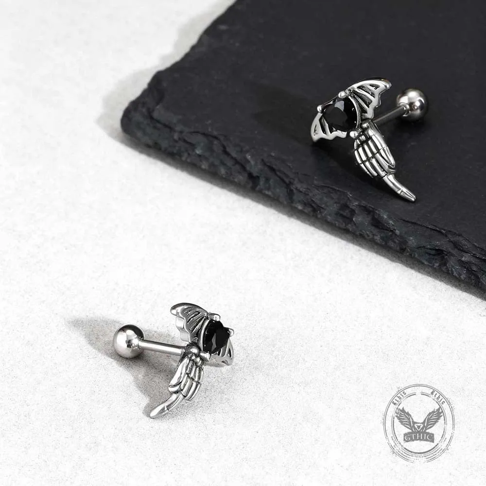 Punk Claw Black Zircon Wing Stainless Steel Screw Earrings sold by GTHIC product image thumbnail 3
