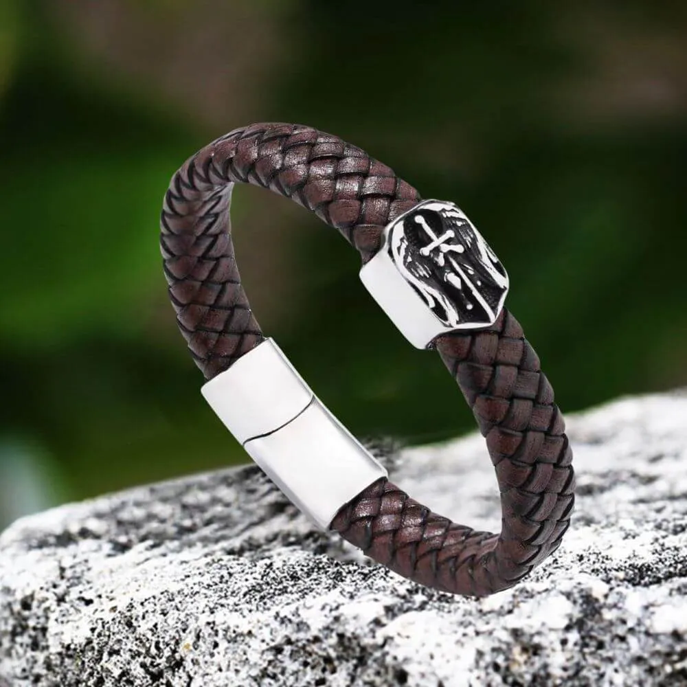 Punk St. Michael Archangel Woven Leather Stainless Steel Bracelet sold by GTHIC product image thumbnail 5