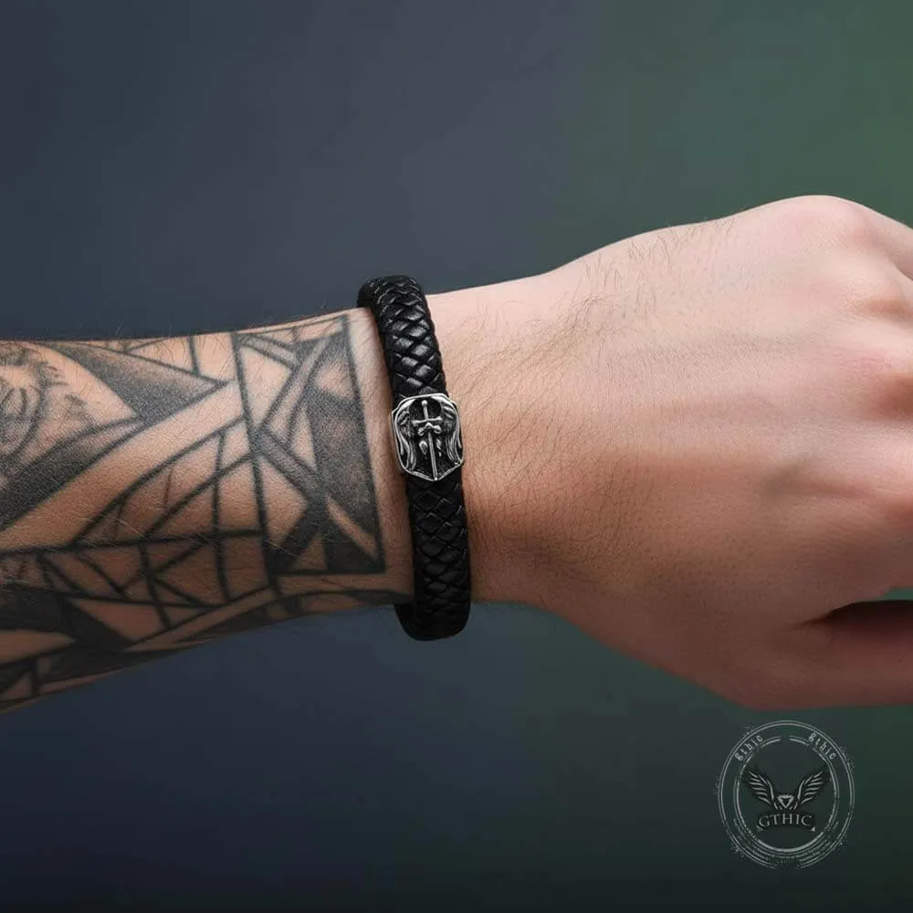 Punk St. Michael Archangel Woven Leather Stainless Steel Bracelet sold by GTHIC product image thumbnail 2