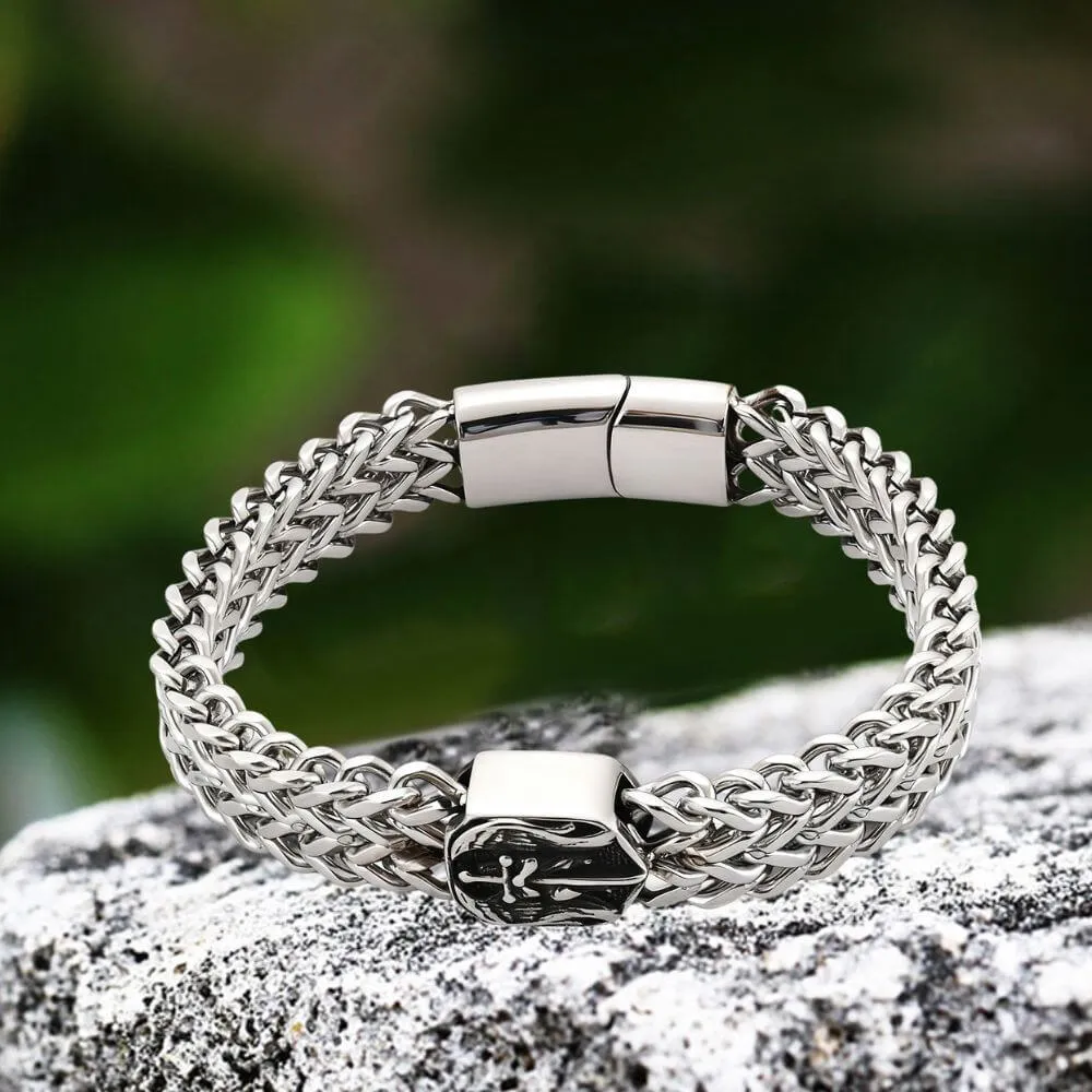Punk St. Michael Archangel Woven Leather Stainless Steel Bracelet sold by GTHIC product image thumbnail 4