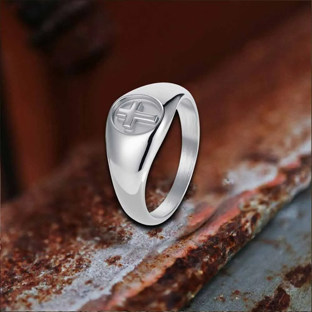 Simple Round Cross Pattern Stainless Steel Ring sold by GTHIC product image thumbnail 3