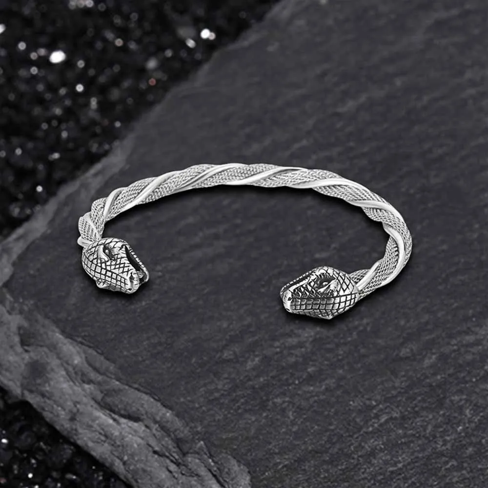Punk Double Wolf Head Stainless Steel Open Bracelet sold by GTHIC product image thumbnail 5