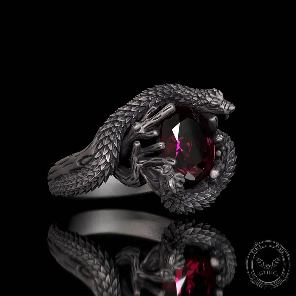 Vintage Two Dragons Playing With Gem Sterling Silver Ring sold by GTHIC product image thumbnail 2
