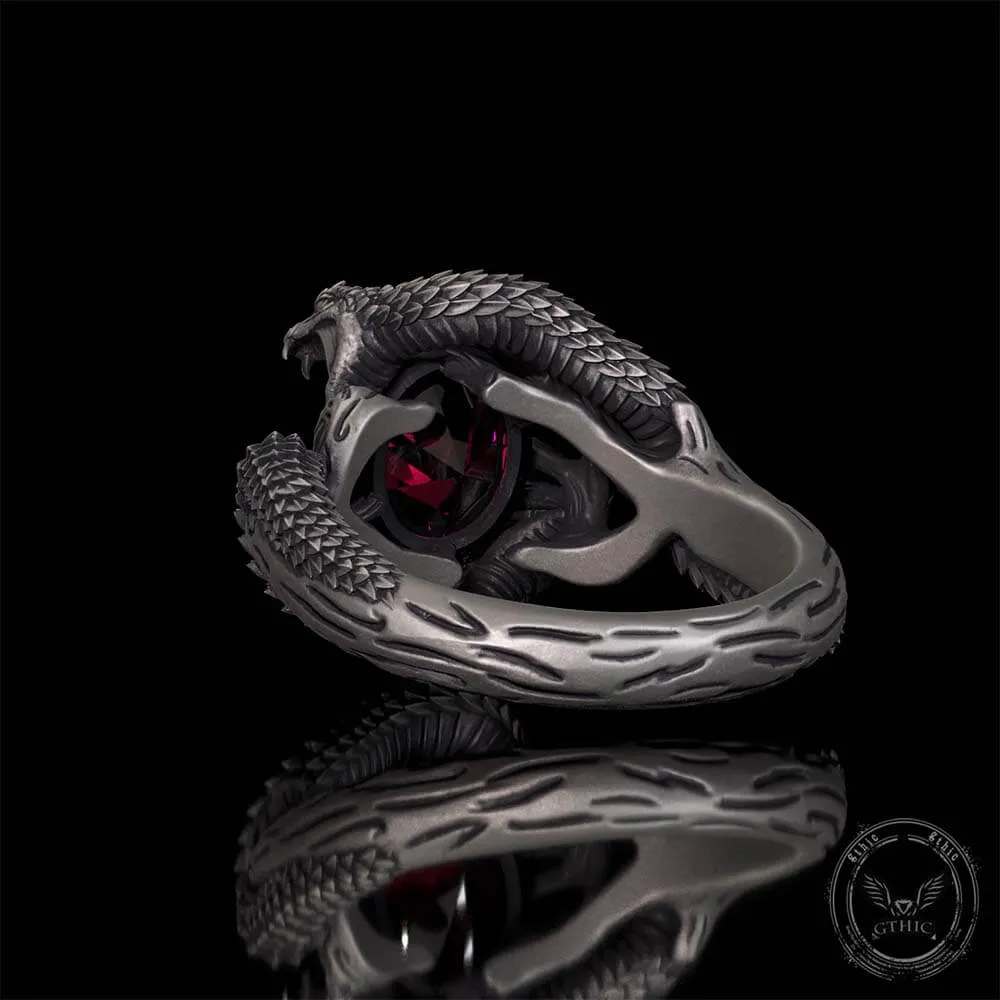Vintage Two Dragons Playing With Gem Sterling Silver Ring sold by GTHIC product image thumbnail 5