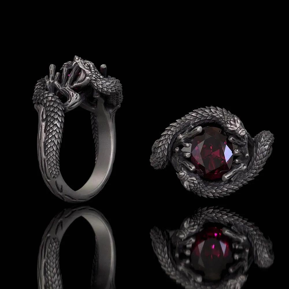 Vintage Two Dragons Playing With Gem Sterling Silver Ring sold by GTHIC