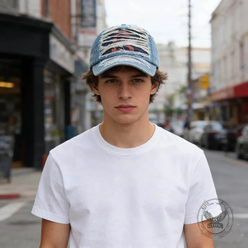 Stylish Ripped Letter Distressed Denim Baseball Cap sold by GTHIC
