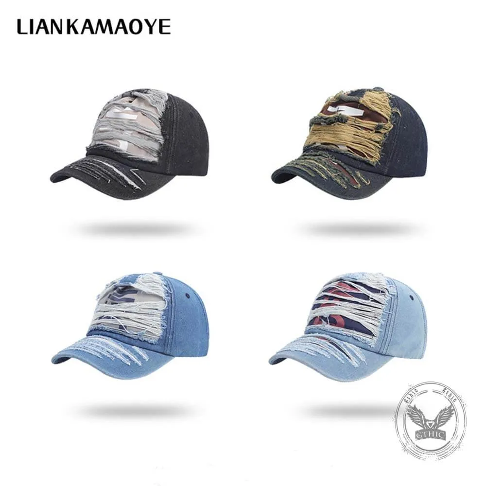 Stylish Ripped Letter Distressed Denim Baseball Cap sold by GTHIC product image thumbnail 3