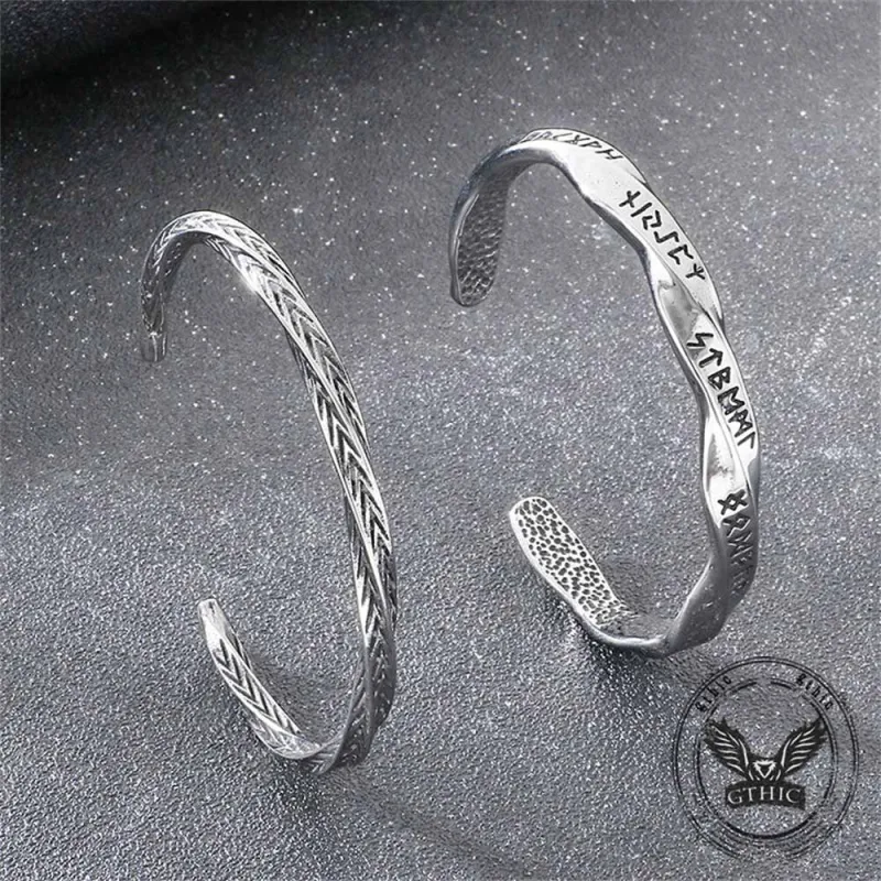 Viking Rune Möbius Twisted Stainless Steel Open Bracelet sold by GTHIC