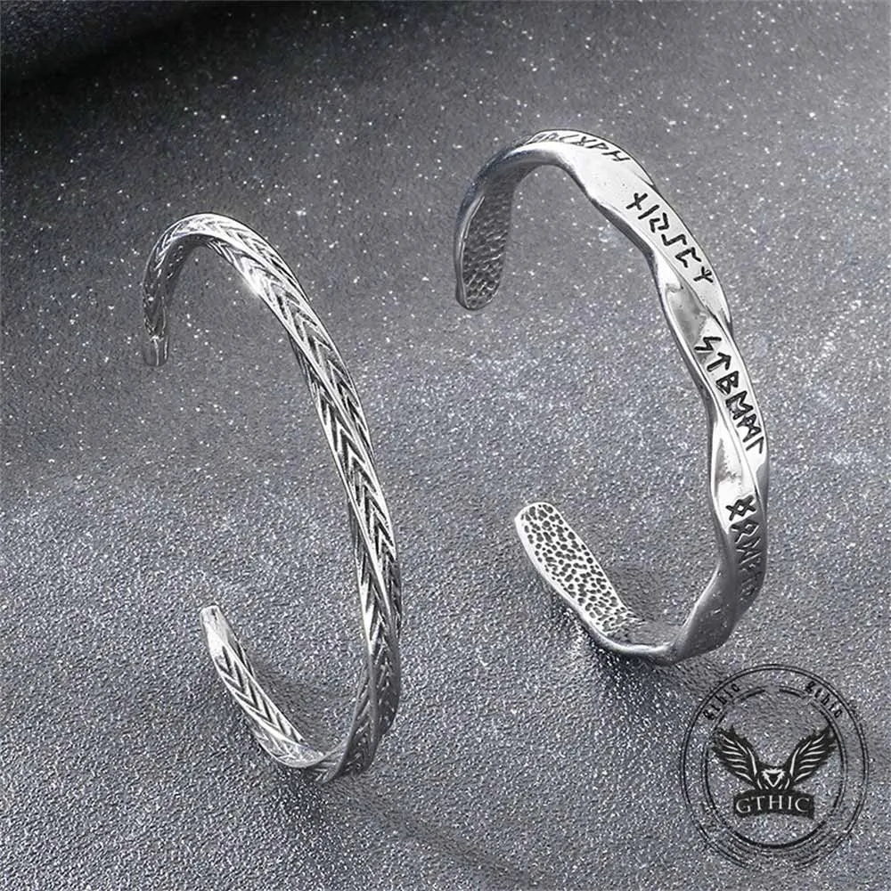 Viking Rune Möbius Twisted Stainless Steel Open Bracelet sold by GTHIC