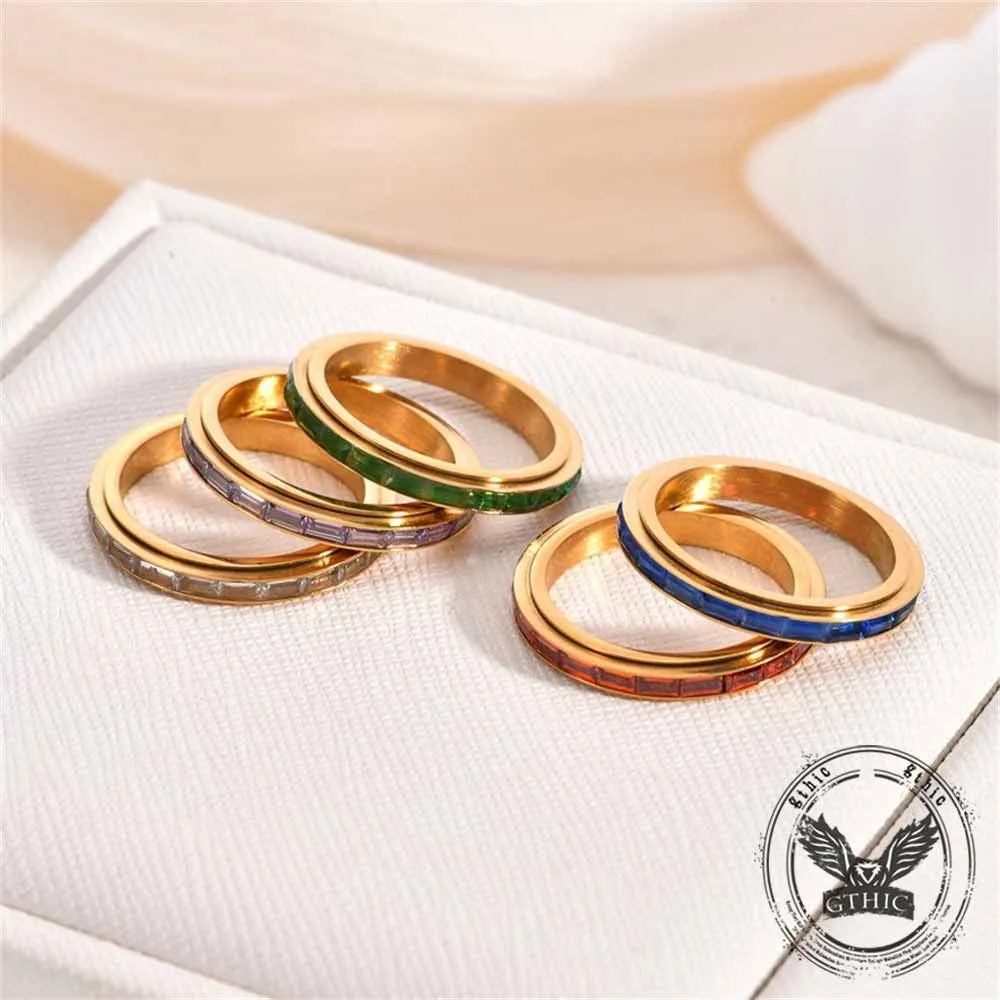 Simple Single-Row Zircon Stainless Steel Spinner Ring sold by GTHIC product image thumbnail 3